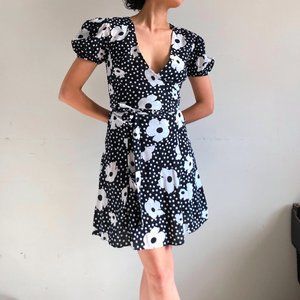 Black floral wrap mini dress